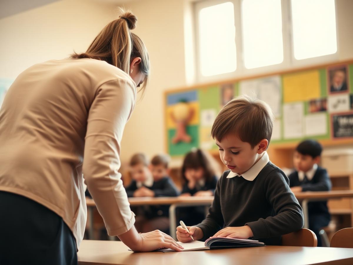 Leerkracht helpt een leerling